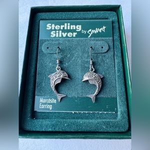 Adorable Sterling Silver Dolphin Dangle Earrings by Savant Marked